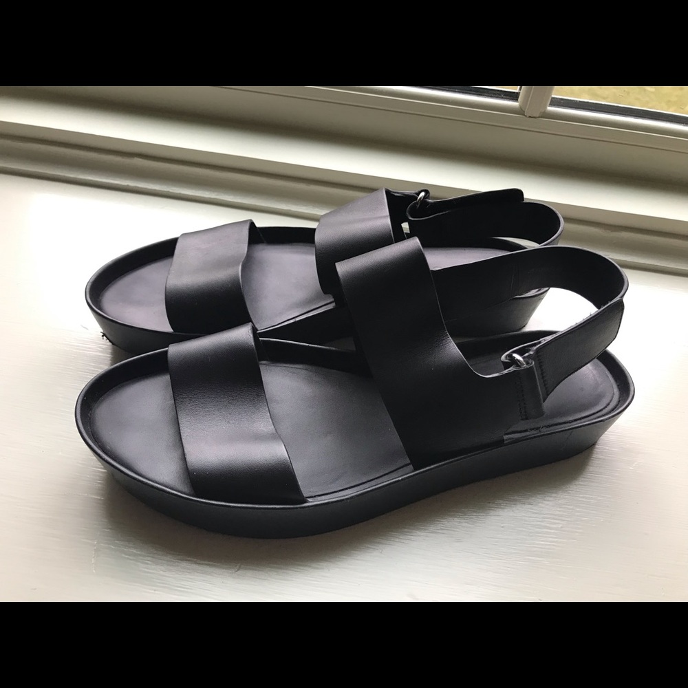 Vince black wedge sandals. Mint condition. Size 9